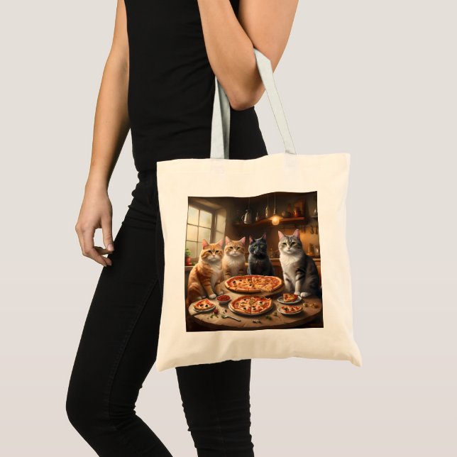 Bolsa Tote Noite de Pizza de Gato, (Frente (produto))