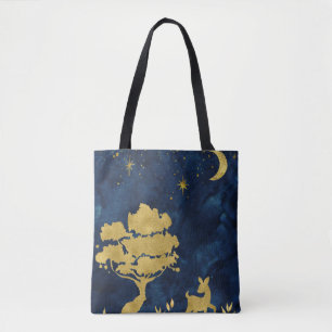 Bolsa Tote Noite estelar - silhueta dourada