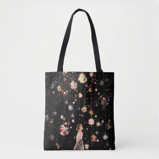 Bolsa Tote Noite Estrelada com Orbes Reluzentes (Frente)