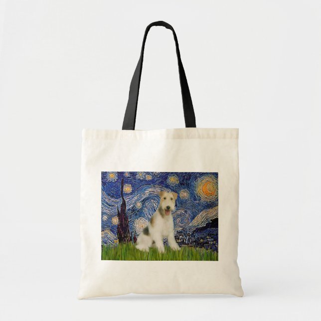 Bolsa Tote Noite Estrelada - Fox Terrier de Arame (M) (Frente)