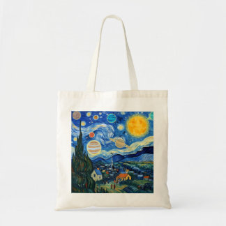Bolsa Tote Noite Estrelada Sistema Solar Arte Divertida Paród