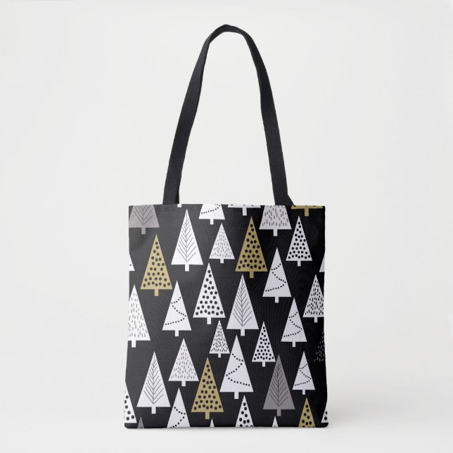 Bolsa Tote Noites de inverno: Árvores de Prata Dourada. (Frente)