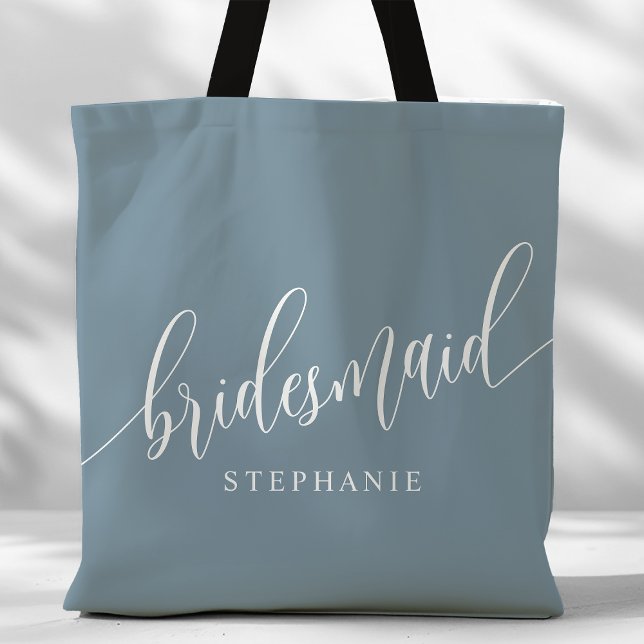Bolsa Tote Noiva Azul Empoeirado Moderno Script (Criador carregado)