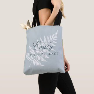 Bolsa Tote Noiva Azul Gelo Branco Samambaia Pastel