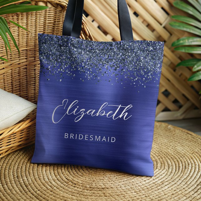 Bolsa Tote Noiva Azul Glam Metalizado Script Damas de Honra (Criador carregado)