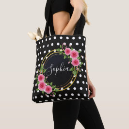 Bolsa Tote Noiva boêmia floral Personalizado Preto