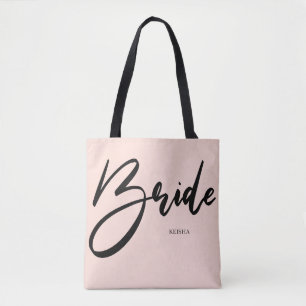Bolsa Tote Noiva Chic Rosa Bege e Escrita à Mão Preta