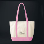 Bolsa Tote Noiva Clássica com Nome e Alças Rosa Bonito<br><div class="desc">Perfeito para a noiva moderna e chic,  esta elegante seleção apresenta a bonito tipografia da noiva e o nome da noiva. Alças magenta e vibrantes rosa fazem deste um verdadeiro destaque. Várias outras cores de tendência também estão disponíveis para as alças neste design clássico.</div>