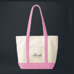 Bolsa Tote Noiva Clássica com Nome e Alças Rosa Bonito<br><div class="desc">Perfeito para a noiva moderna e chic,  esta elegante seleção apresenta a bonito tipografia da noiva e o nome da noiva. Alças magenta e vibrantes rosa fazem deste um verdadeiro destaque. Várias outras cores de tendência também estão disponíveis para as alças neste design clássico.</div>