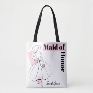 Bolsa Tote Noiva da Moda Rosa Dama de Honra Nome rosa atrás