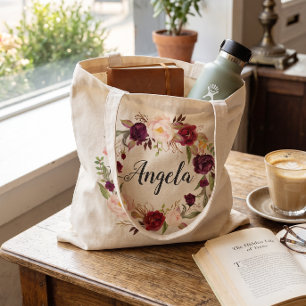 Bolsa Tote Noiva Dama de Honra com Grinalda Floral Rosa Bege 