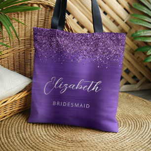 Bolsa Tote Noiva Damas de Honra Moderno Letra Metálica Roxo G