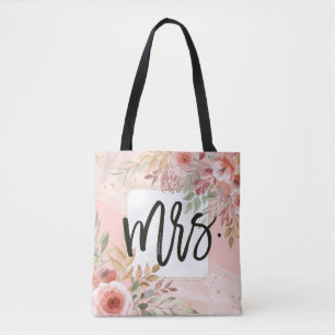 Bolsa Tote Noiva de Casamento Sra. Elegant Chic Watercolor Fl