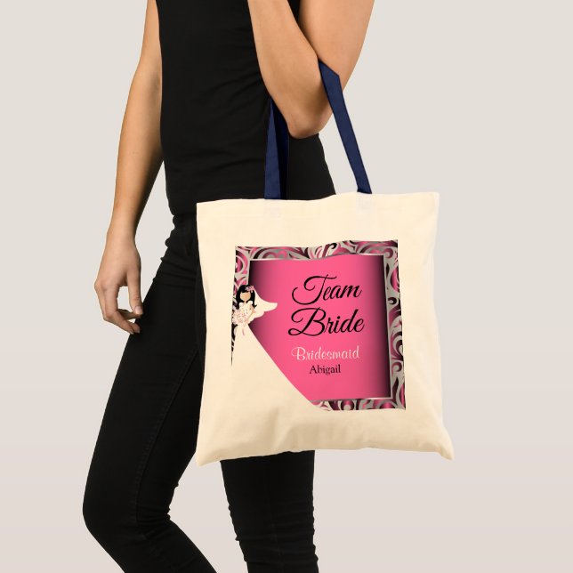 Bolsa Tote Noiva de Equipe | Casamento | Rosa | DIY Texto (Frente (produto))