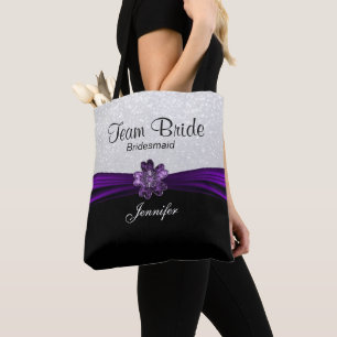 Bolsa Tote Noiva de Equipe Preta, Branca e Roxa