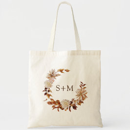 Bolsa Tote Noiva de Outono Monograma de Folhas de Grinalda de