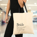 Bolsa Tote Noiva Definição, Chá de panela, Casamento<br><div class="desc">Personalize com a definição da noiva para criar um presente exclusivo para chás de panela, solteiros ou festas e casamentos de galinha. Uma maneira perfeita de mostrar a ela o quão incrível ela é no seu grande dia e uma perfeita manutenção para o resto de sua vida. Projetado por Thisnotme©...</div>