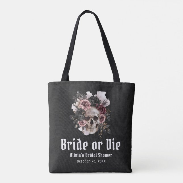 Bolsa Tote Noiva do Crânio Floral de Halloween ou Morra Chuve (Verso)