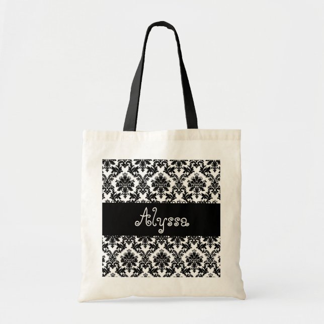 Bolsa Tote Noiva do damasco ou presente branco preto da dama (Frente)