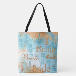 Bolsa Tote Noiva Dourada Turquoise Script Moderno Casamento
