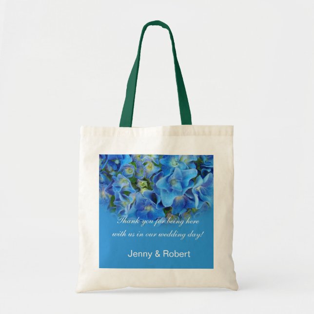 Bolsa Tote Noiva e obrigado de casamento de flor azul (Frente)