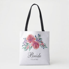 Bolsa Tote Noiva Floral Aquarela Romântica