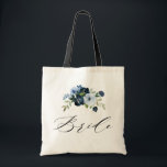 Bolsa Tote noiva floral azul simples do marinho de script<br><div class="desc">simples script de caligrafia aquarela marinho azul floral noiva toalha de casamento</div>