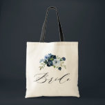 Bolsa Tote noiva floral azul simples do marinho de script<br><div class="desc">simples script de caligrafia aquarela marinho azul floral noiva toalha de casamento</div>