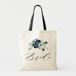 Bolsa Tote noiva floral azul simples do marinho de script