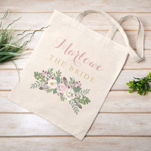 Bolsa Tote Noiva Floral Botânica Rosa Empoeirada Boho