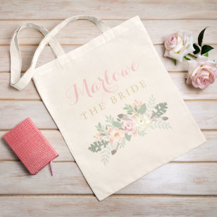 Bolsa Tote Noiva Floral Botânica Rosa Rústico Dourado