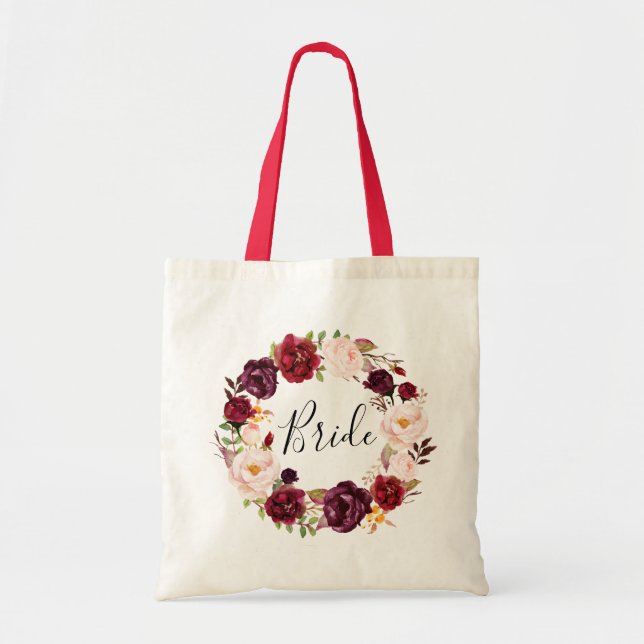 Bolsa Tote noiva floral burgundy (Frente)