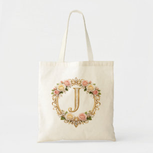 Bolsa Tote Noiva Floral Monograma Letra J Rosa Dourado Rosado