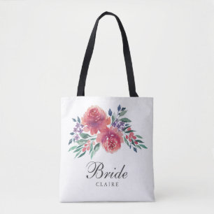 Bolsa Tote Noiva Floral Romântica De Aquarela