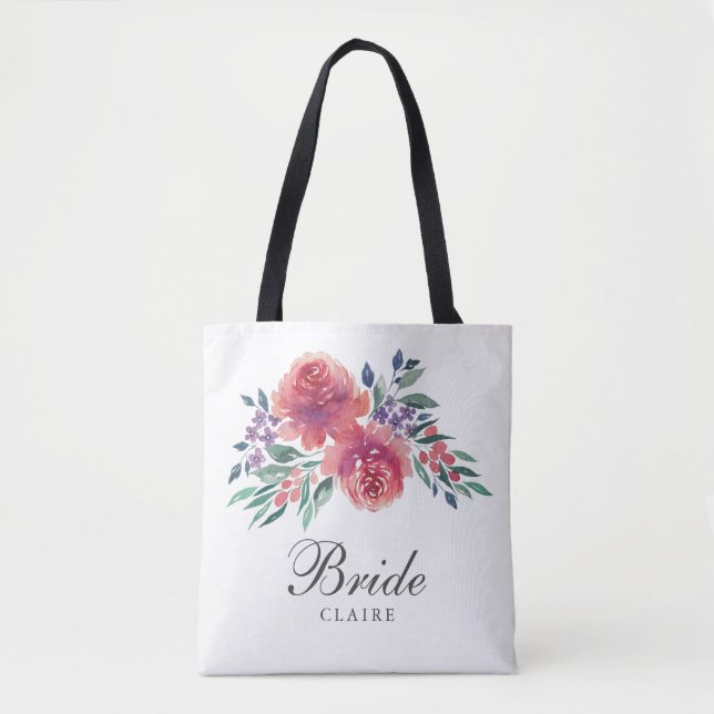Bolsa Tote Noiva Floral Romântica De Aquarela (Frente)