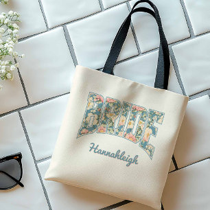 Bolsa Tote NOIVA Letra da Universidade Azul Floral Retrô