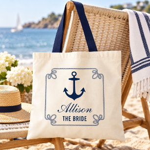 Bolsa Tote Noiva Marinha Âncora Náutica Casamento Personaliza