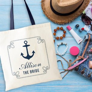 Bolsa Tote Noiva Marinha Âncora Náutica Casamento Personaliza