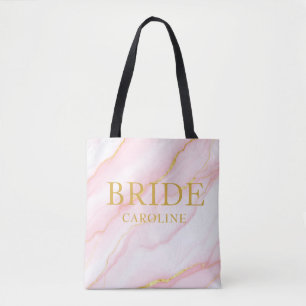 Bolsa Tote Noiva Mármore e Ouro Elegante Nome Personalizado