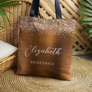 Bolsa Tote Noiva Metalizado Cobre Script Glamouroso