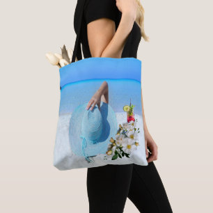 Bolsa Tote Noiva Na Praia Com Buquê E Bebida