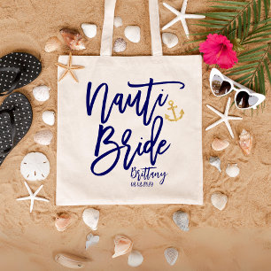 Bolsa Tote Noiva Nauti Engraçada Caligrafia Azul Moderna