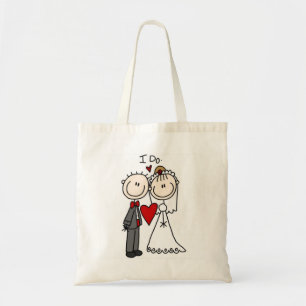 Bolsa Tote Noiva & Noivo Figuras de Palito Casamento Eu Aceit