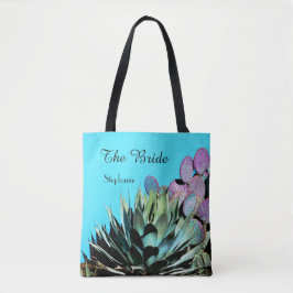 Bolsa Tote Noiva, nome, Agave e Cactus, azul e verde
