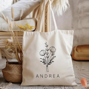Bolsa Tote Noiva   Nome da Dama de Honra Flor Silvestre Rústi
