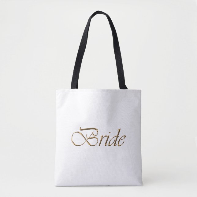 Bolsa Tote Noiva ouro branco script elegante chique (Frente)