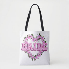 Bolsa Tote Noiva Personalizada com Rosas Cor-de-Rosa em Coraç