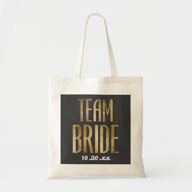 Bolsa Tote Noiva preta Dourado chique da equipe que Wedding (Frente)