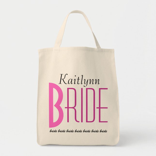 Bolsa Tote Noiva Preta e Cor-de-Rosa Personalizada (Frente)