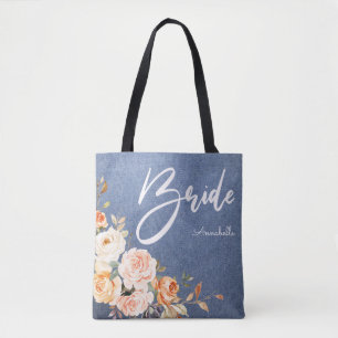 Bolsa Tote Noiva Rosa e Floral de Jean Falso Pêssego